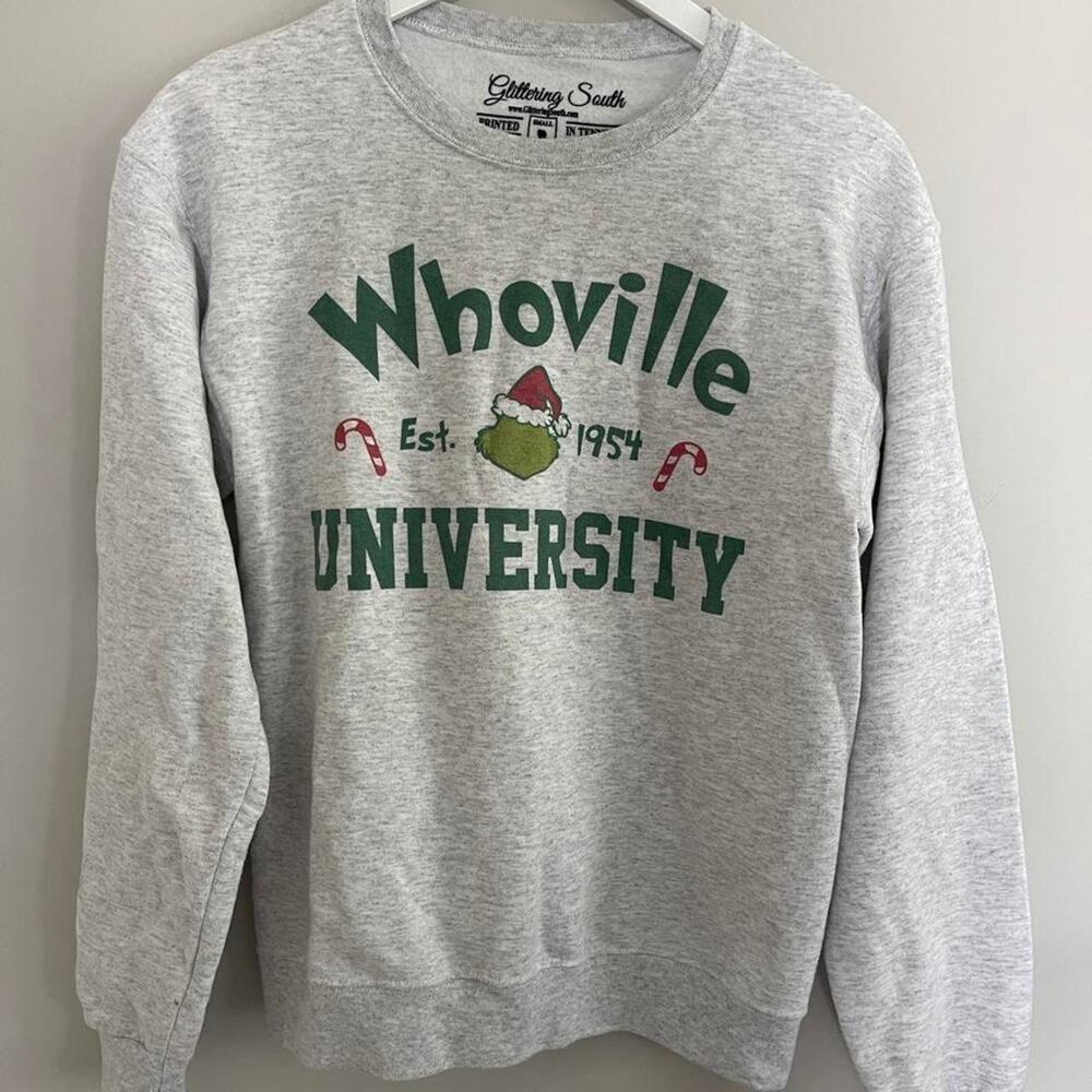 Gray Grinch sweatshirt 'Whoville UNIVERSITY'  size S.